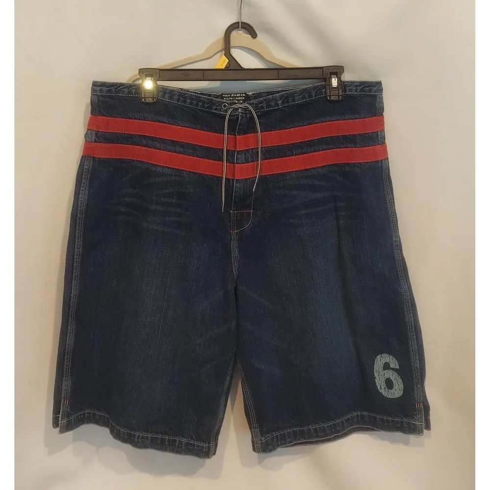 Polo Jeans Ralph Lauren Mens Vintage Y2K Baggy Denim Board Shorts Jorts Size XL